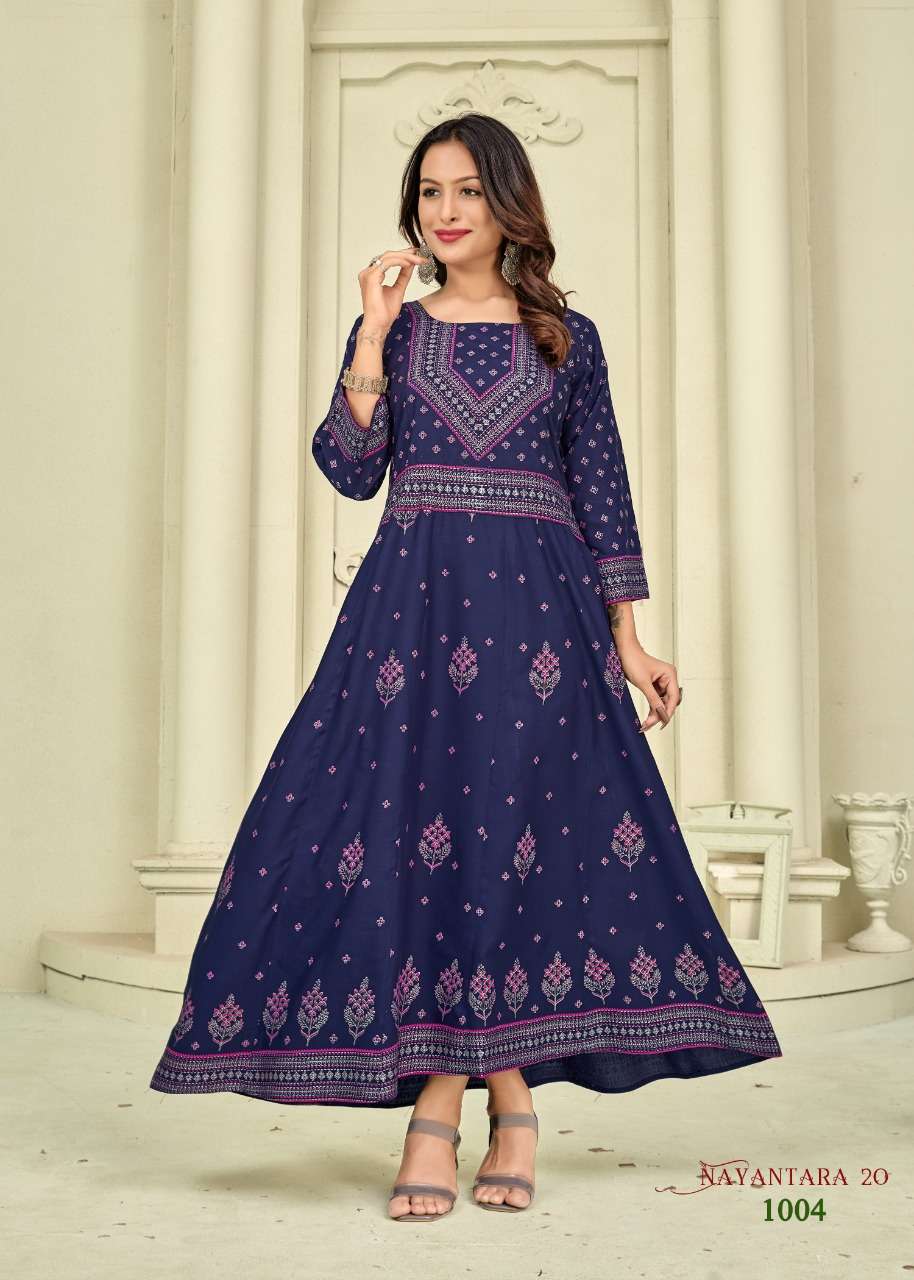 nayanthara vol 20 rayon foil printed long big sizes gown exporter