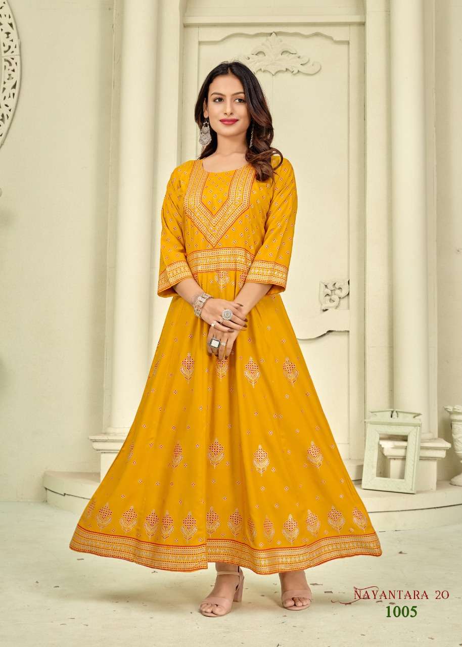 nayanthara vol 20 rayon foil printed long big sizes gown exporter