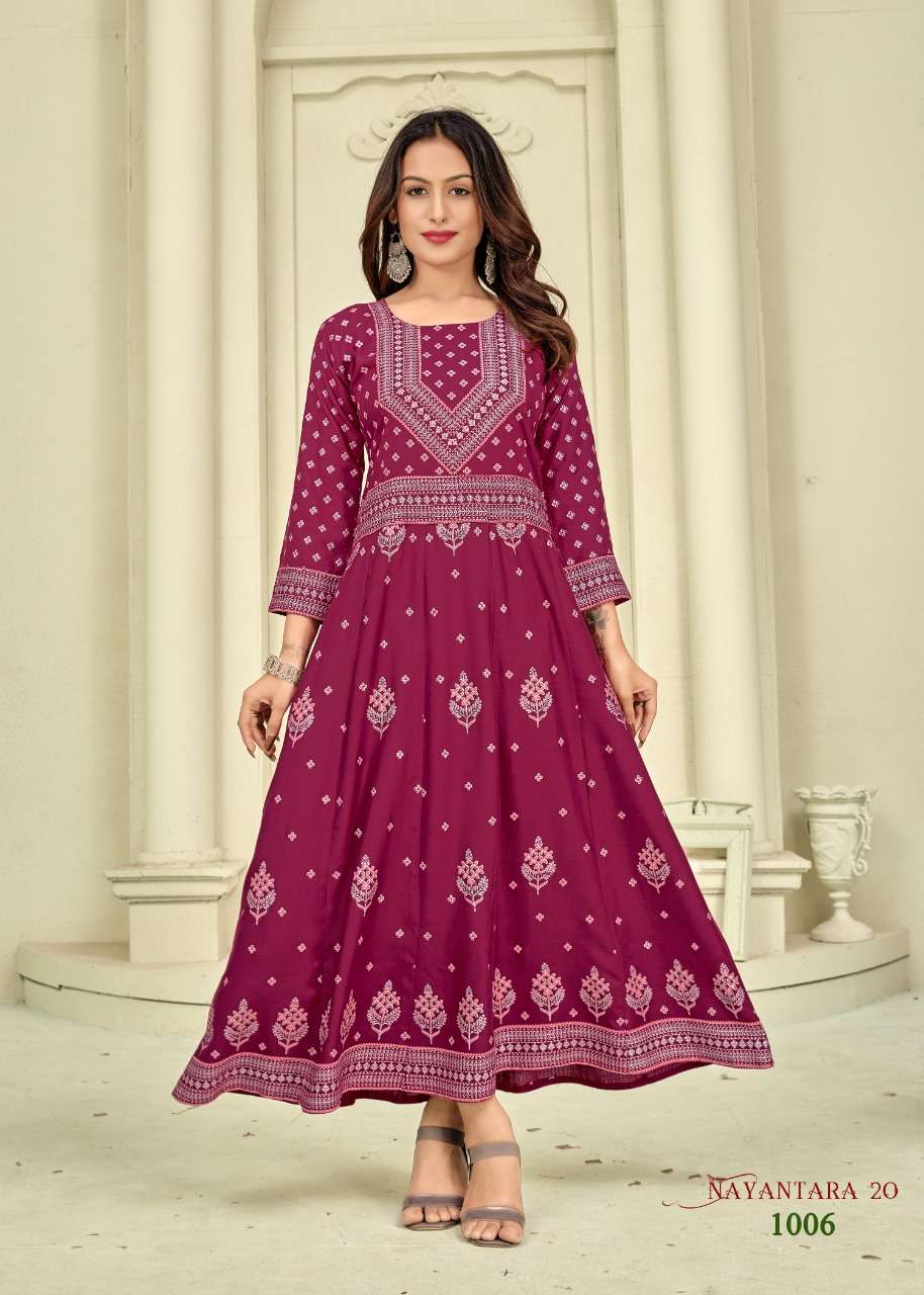 nayanthara vol 20 rayon foil printed long big sizes gown exporter