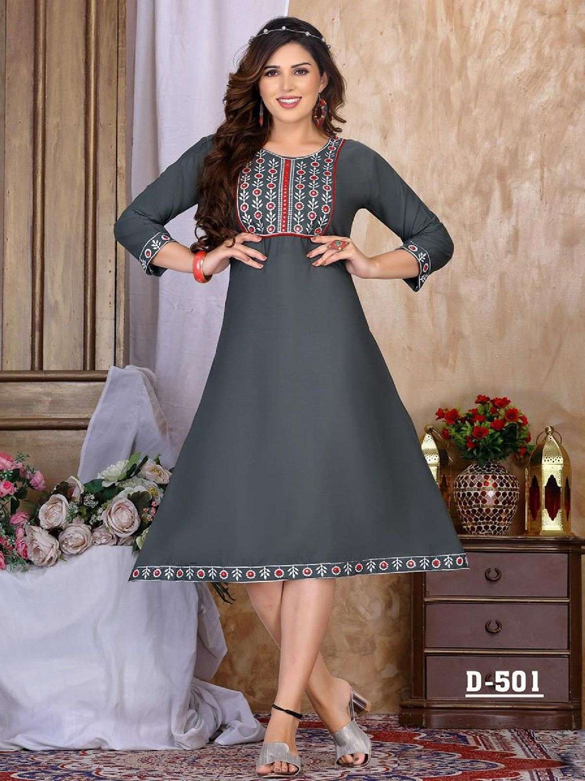 New Riyaa Ruchika Heavy Rayon Embroidery work KURTI CATALOG WHOLESALER BEST RATE