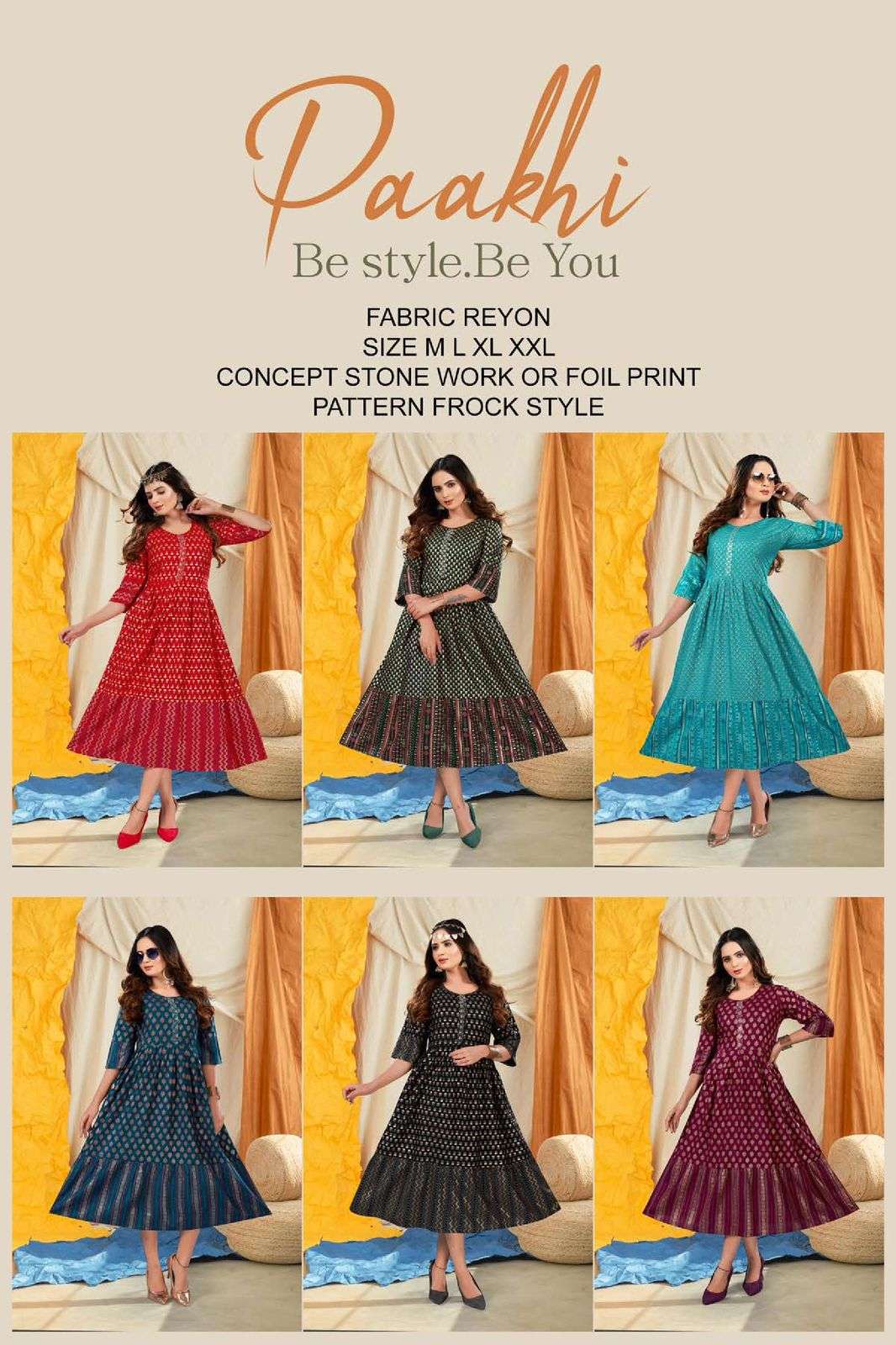 Paakhi V.01 Heavy Rayon Festive Wear Kurti Stone Work & Gold Foil Print Pattern Frock Style KURTI CATALOG WHOLESALER BEST RATE