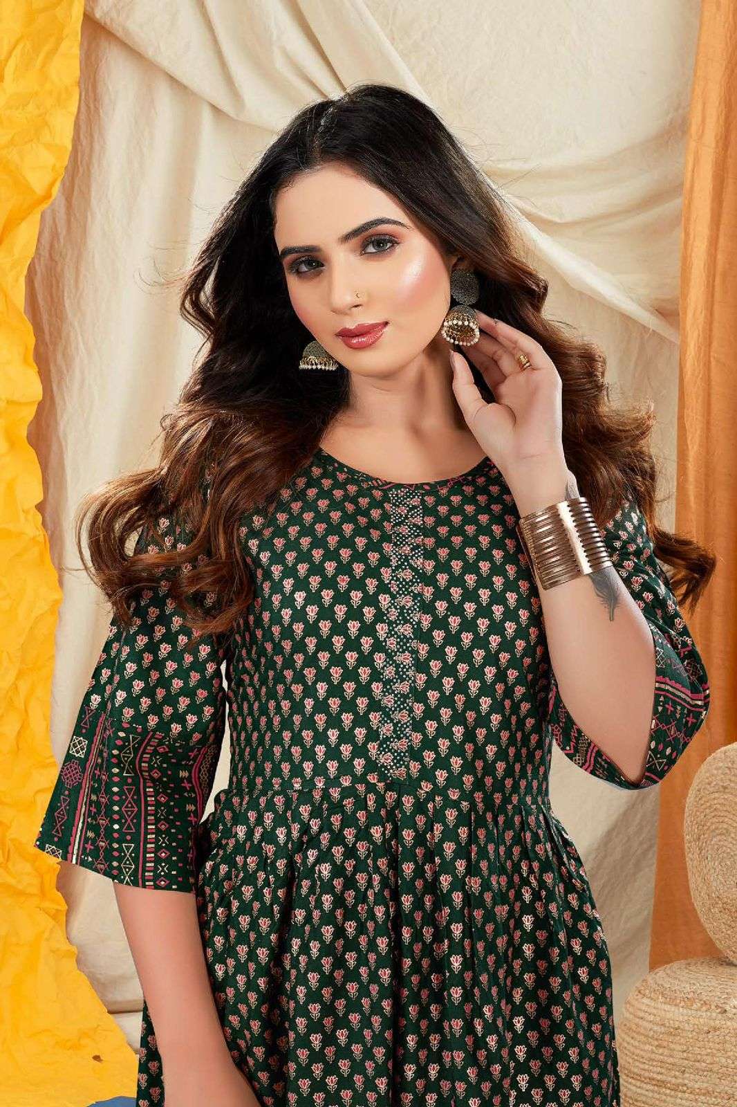 Paakhi V.01 Heavy Rayon Festive Wear Kurti Stone Work & Gold Foil Print Pattern Frock Style KURTI CATALOG WHOLESALER BEST RATE