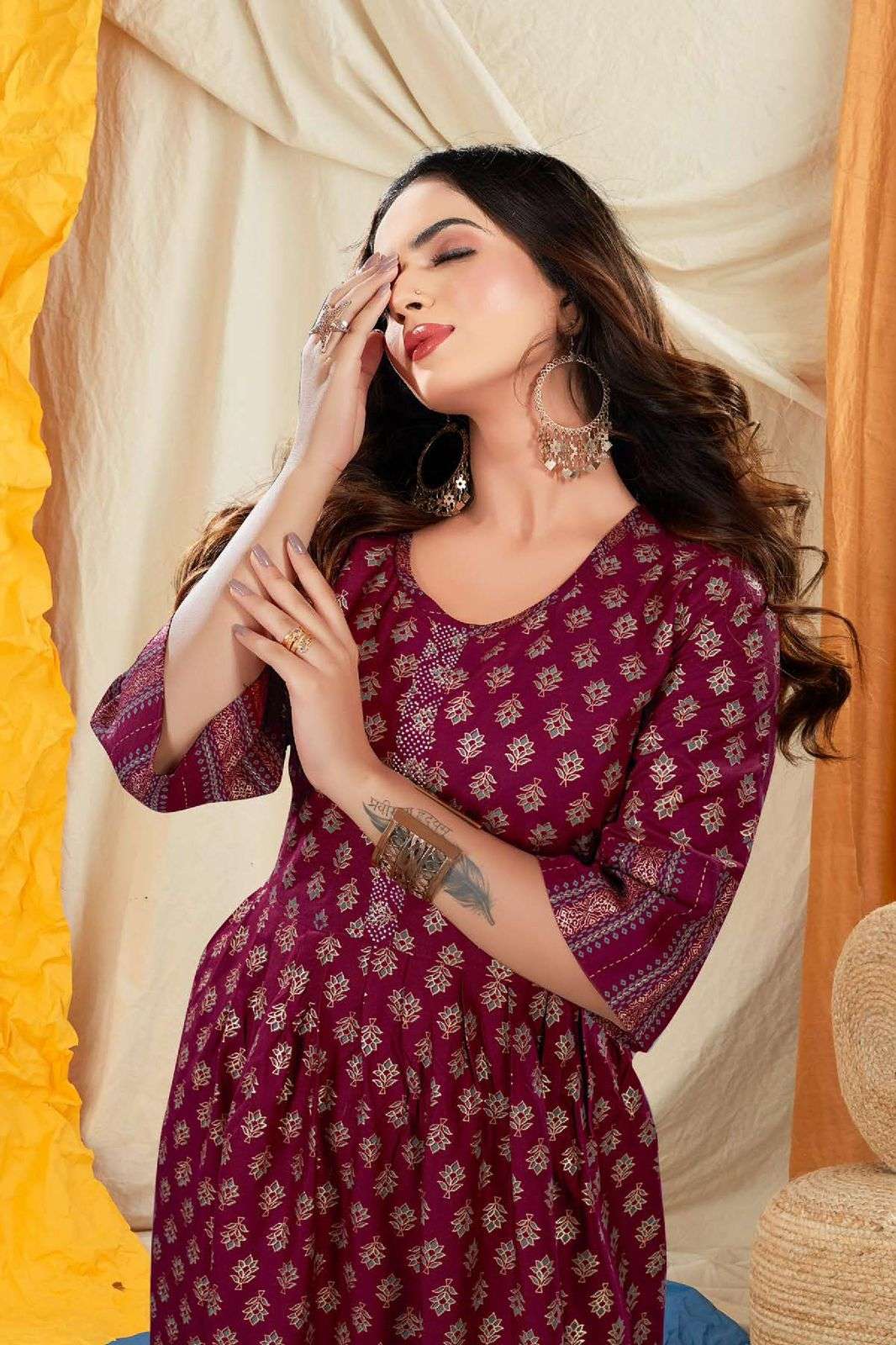 Paakhi V.01 Heavy Rayon Festive Wear Kurti Stone Work & Gold Foil Print Pattern Frock Style KURTI CATALOG WHOLESALER BEST RATE