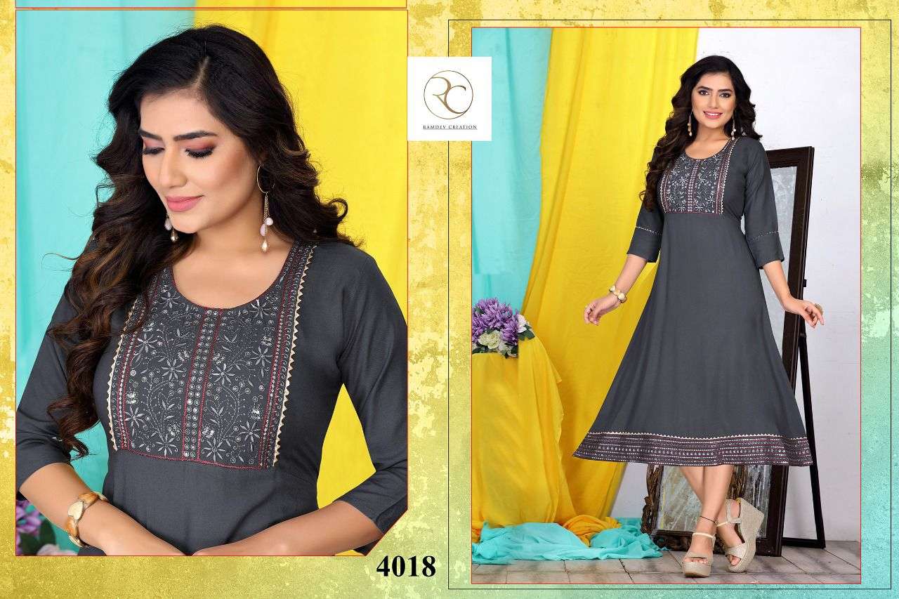RC KAINAAT Riyon 14 kg  Heavy Sequance work  choli and daman   Lenth n Ghera sleev work and sillai pattern KURTI CATALOG WHOLESALE BEST RATE