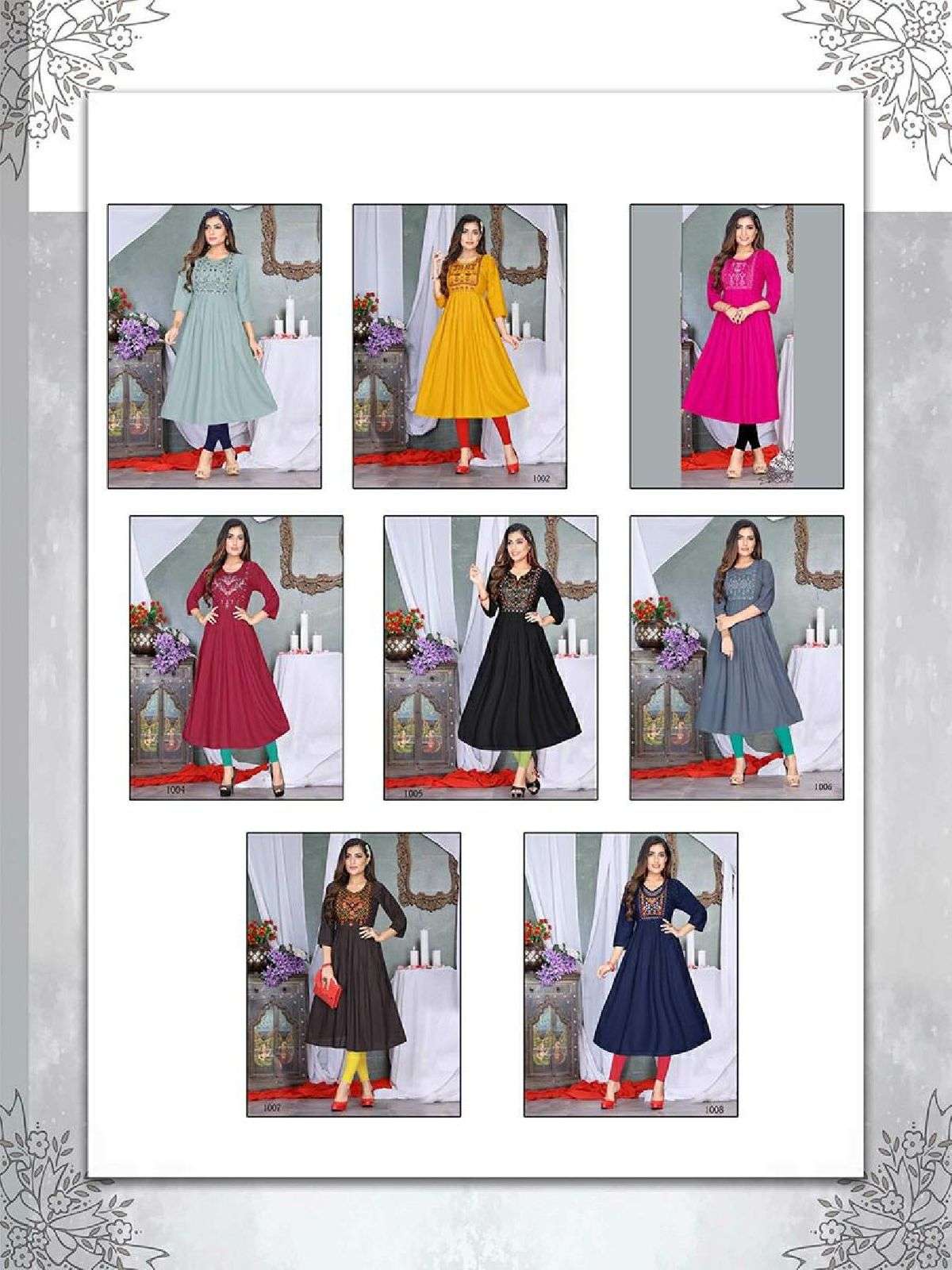 SUMMER SPECIAL TERN-2 Heavy Rayon Slub Fancy Embroidery work & Diamond Work Flair Kurti CATALOG WHOLESALER BEST RATE