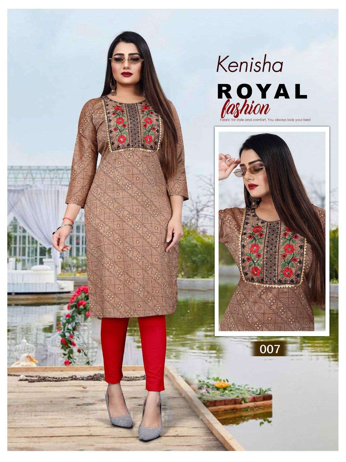 TRENDY KENISHA RAYON TWO TONE PRINT  & SEQUENCE WORK  PATTERN STRAIGHT KURTI CATALOG WHOLESALER BEST RATE