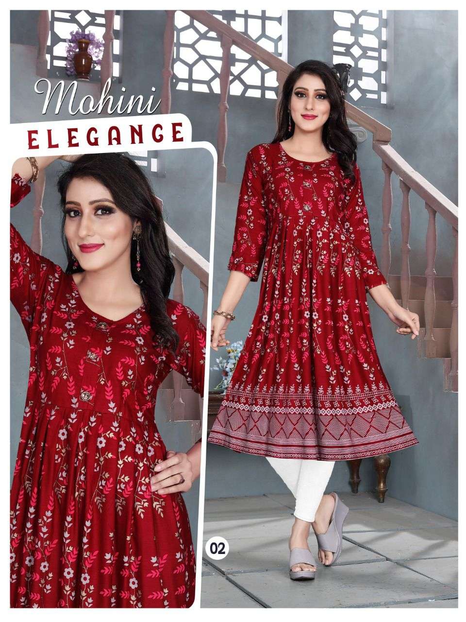 TRENDY MOHINI V.6 Rayon 14 Kg Goil Foil and Screen Block Work Tux Pattern Kurti CATALOG WHOLESALER BEST RATE