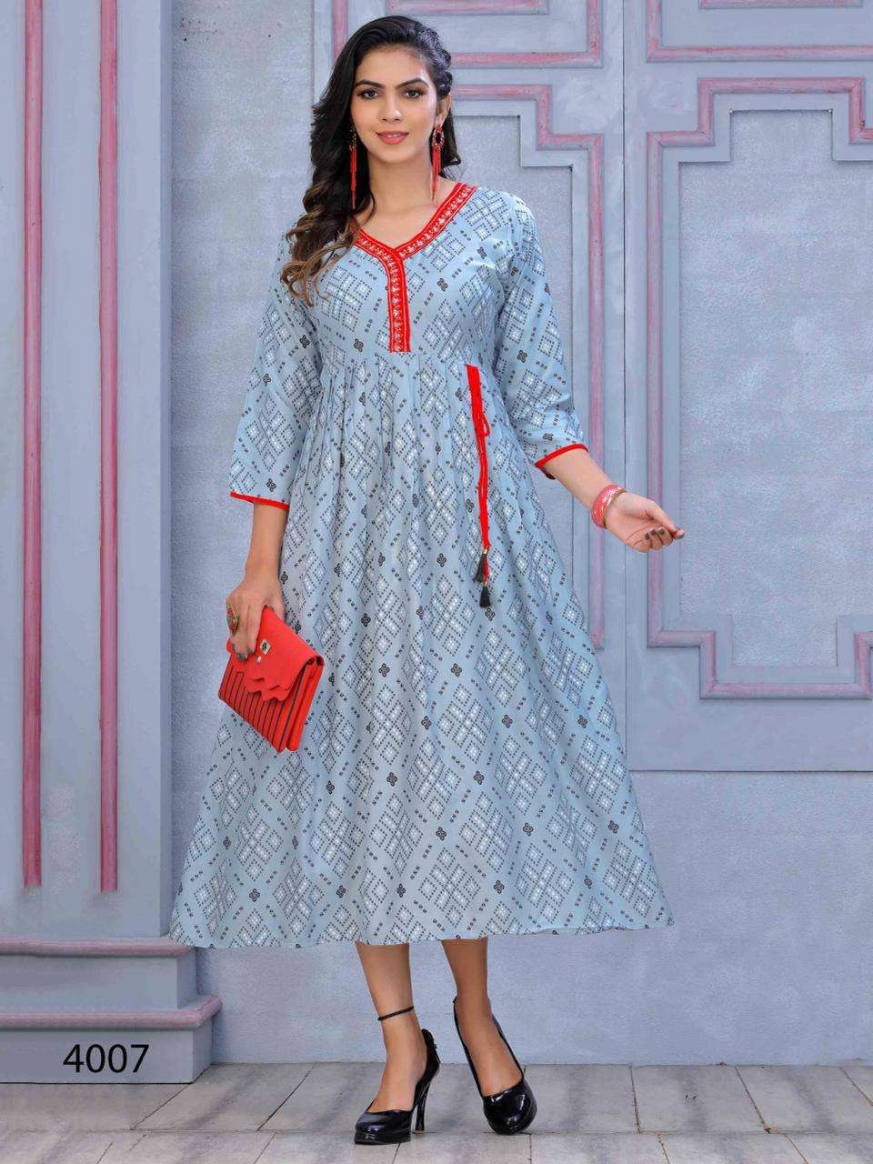 Trendy Mohra Heavy Rayon Print Style Work & Dori Pattern KURTI CATALOG WHOLESALER BEST RATE