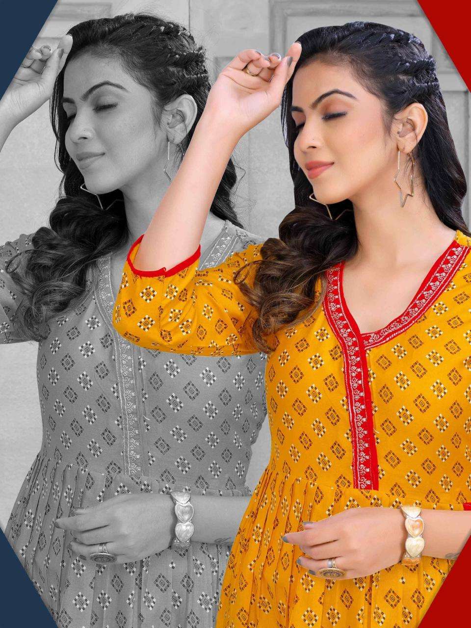 Trendy Mohra Heavy Rayon Print Style Work & Dori Pattern KURTI CATALOG WHOLESALER BEST RATE