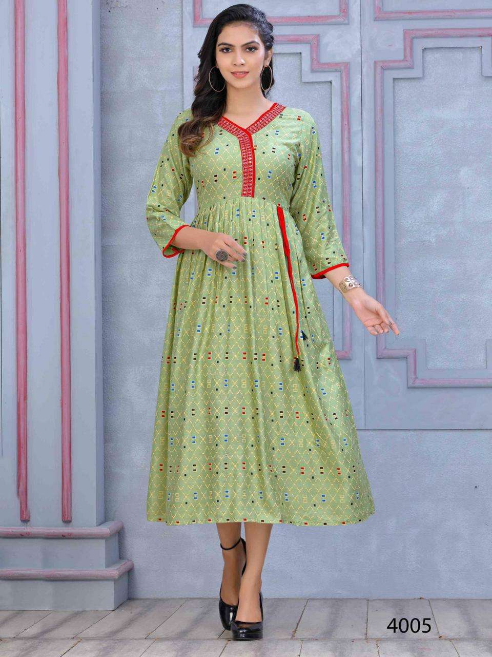 Trendy Mohra Heavy Rayon Print Style Work & Dori Pattern KURTI CATALOG WHOLESALER BEST RATE