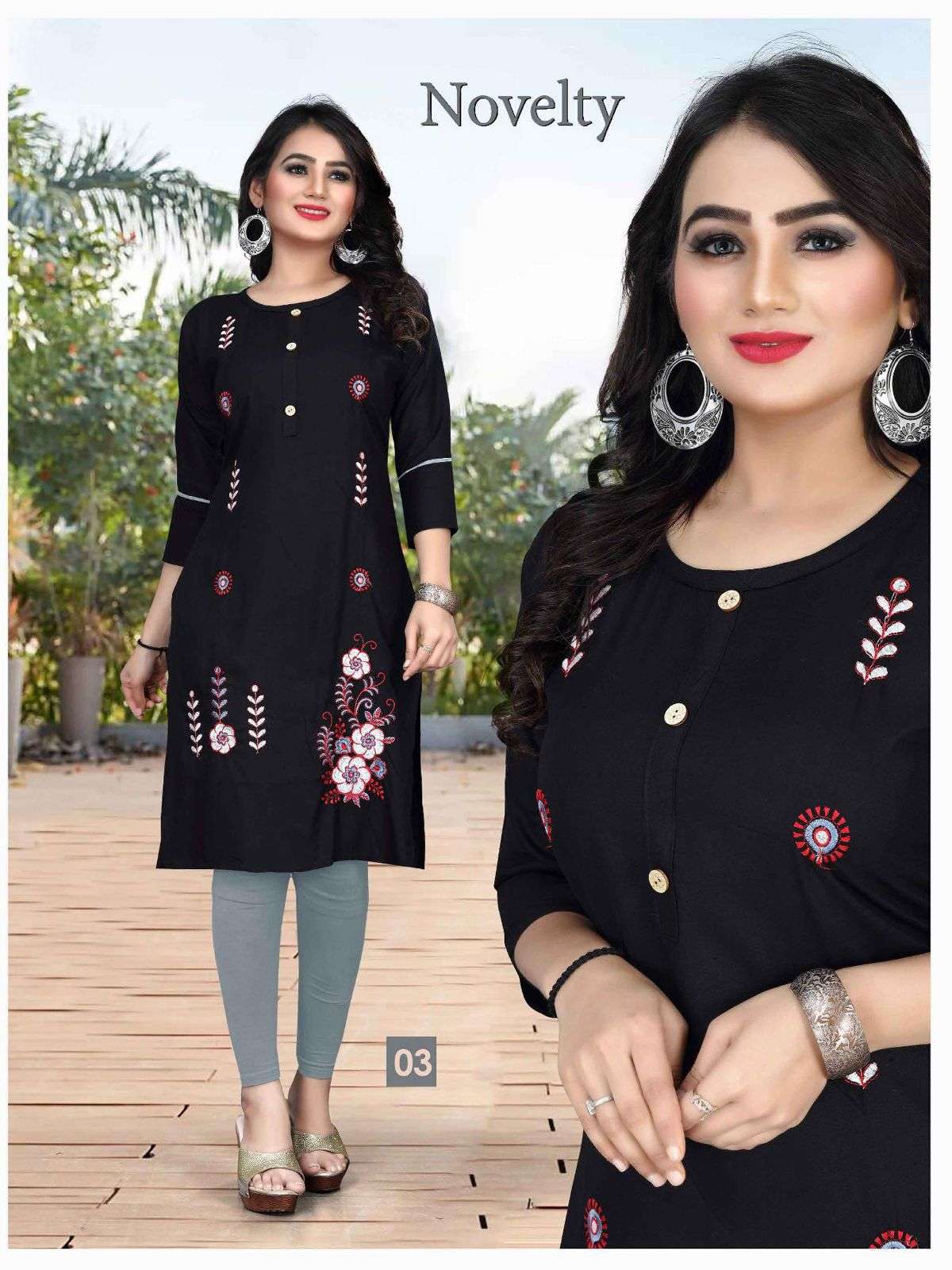 TRENDY NOVELTY RAYON EMBROIDERY WORK & STRAIGHT TOP KURTI CATALOG WHOLESALER BEST RATE