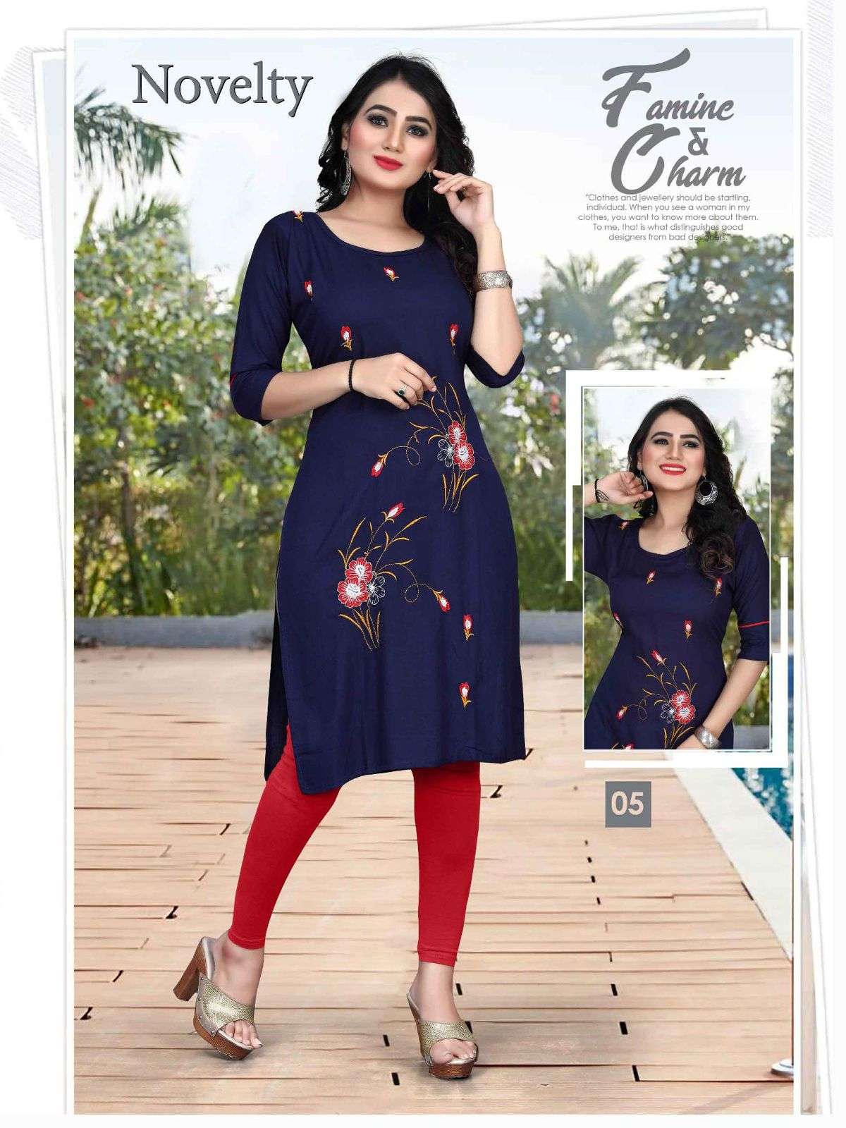 TRENDY NOVELTY RAYON EMBROIDERY WORK & STRAIGHT TOP KURTI CATALOG WHOLESALER BEST RATE