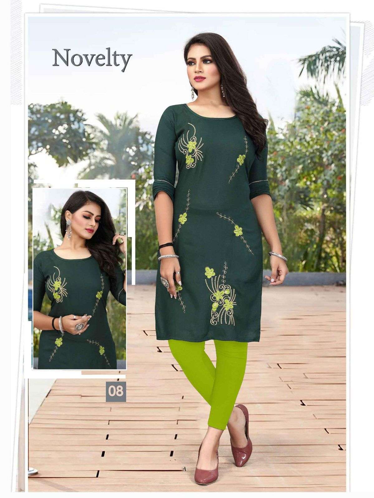 TRENDY NOVELTY RAYON EMBROIDERY WORK & STRAIGHT TOP KURTI CATALOG WHOLESALER BEST RATE