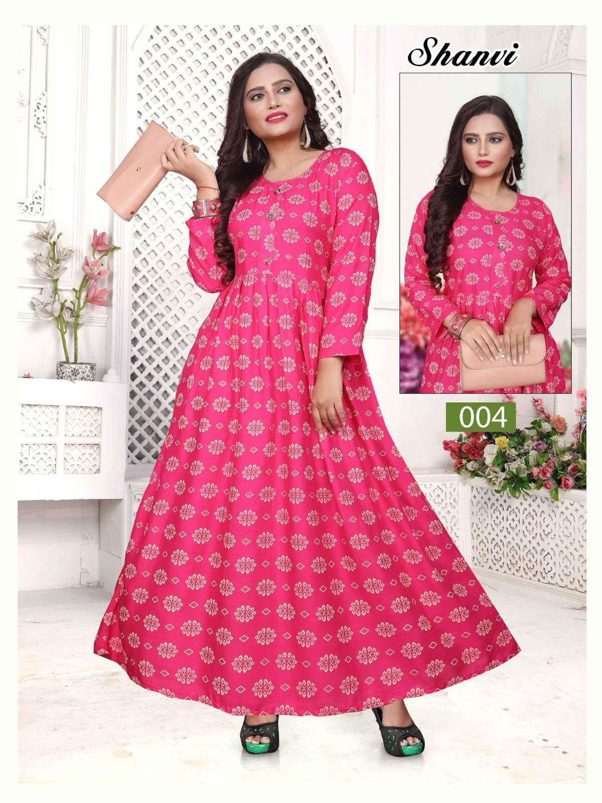 TRENDY SHANVI HEAVY REYON PRINT LONG & FLAIR HAND WORK WITH INTERLOCK KURTI CATALOG WHOLESALER BEST RATE