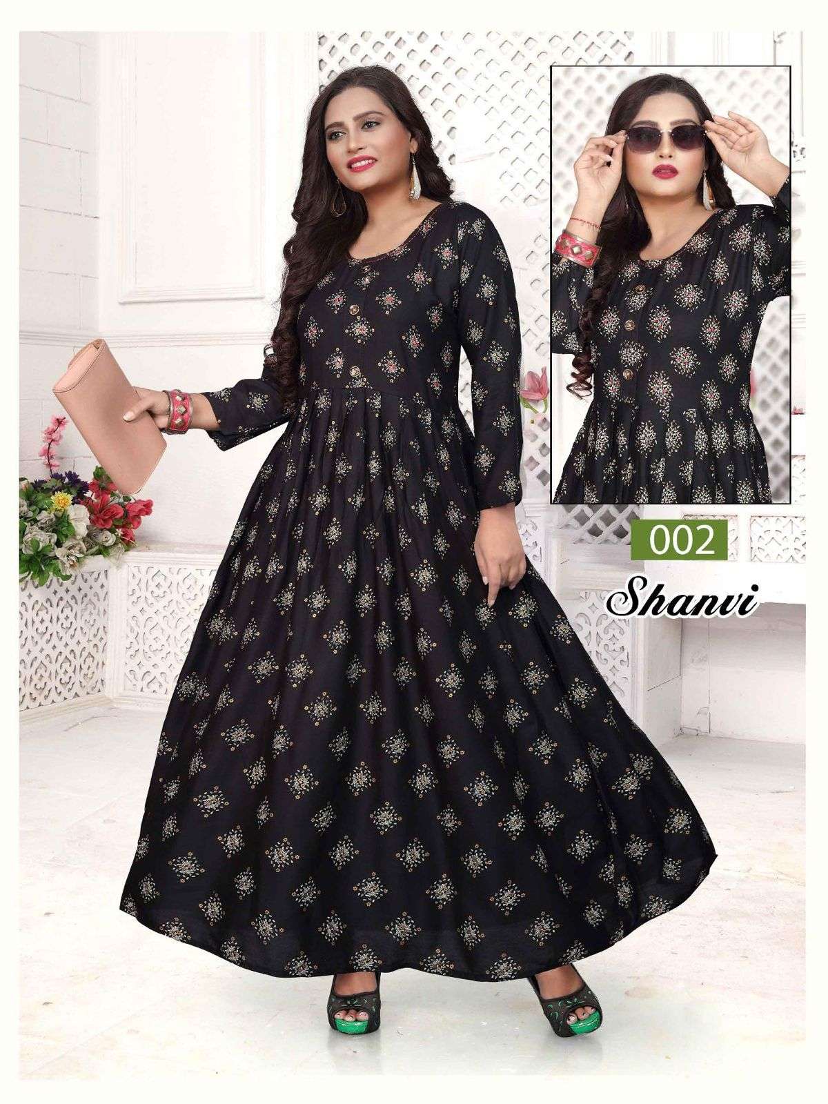 TRENDY SHANVI HEAVY REYON PRINT LONG & FLAIR HAND WORK WITH INTERLOCK KURTI CATALOG WHOLESALER BEST RATE