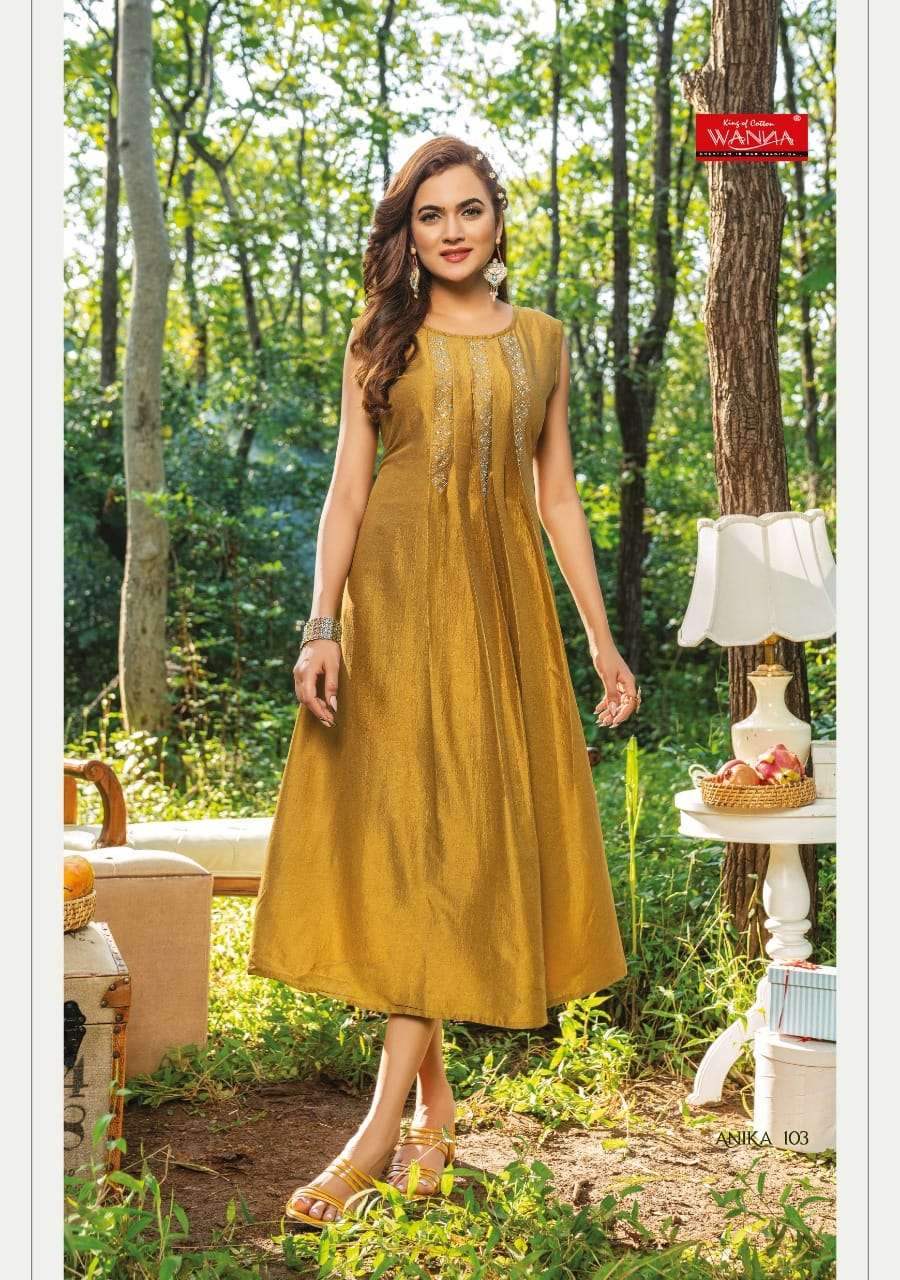 wanna anika chinon silk fancy big size kurtis exporter