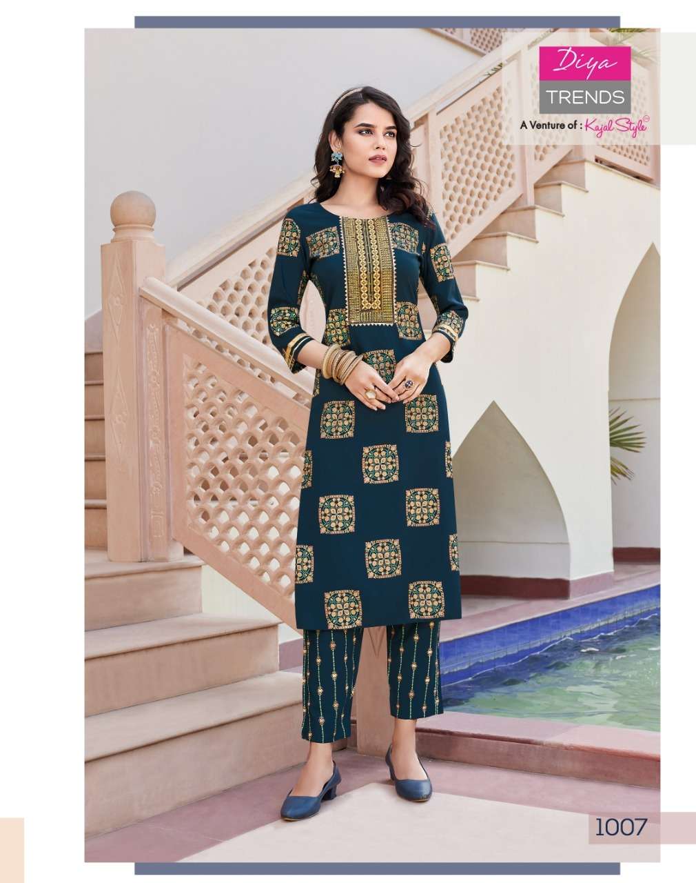 zoori by diya trends rayon casual wear kurti with pant big sizes set collection