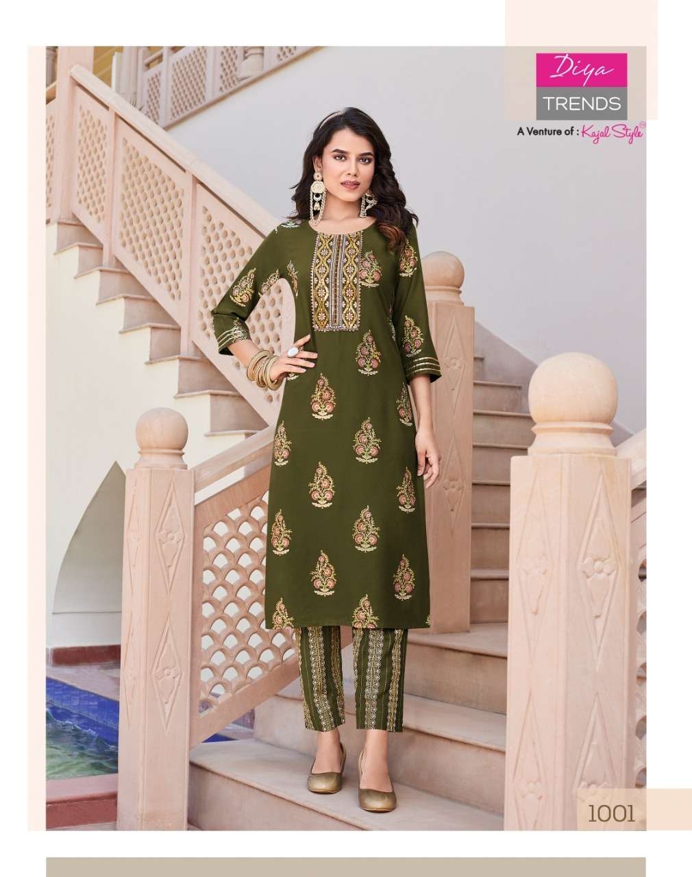 zoori by diya trends rayon casual wear kurti with pant big sizes set collection