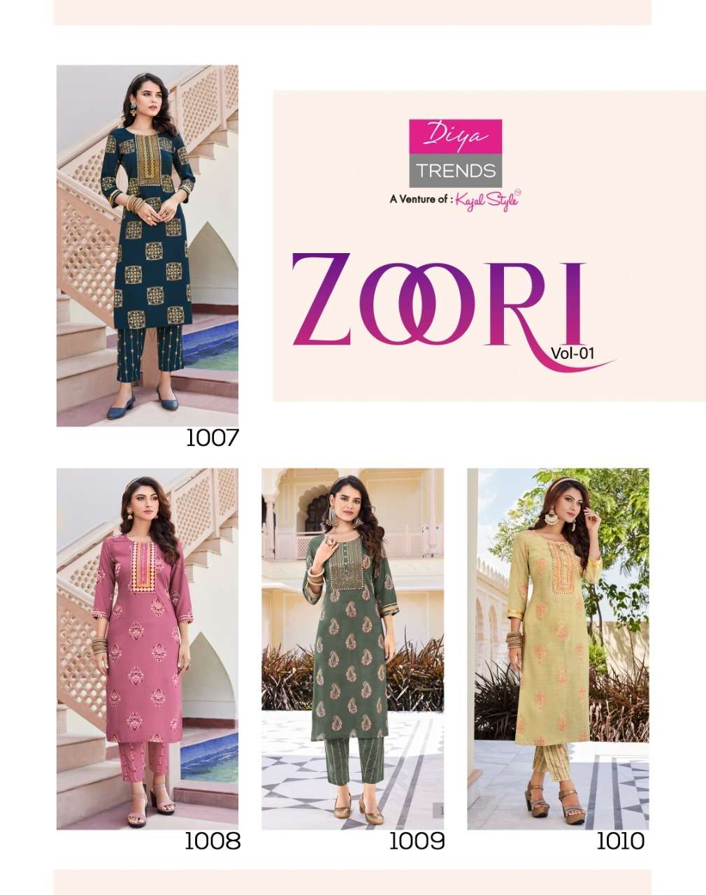 zoori by diya trends rayon casual wear kurti with pant big sizes set collection