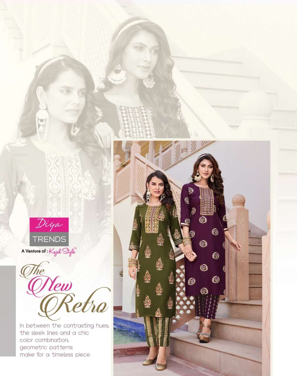 zoori by diya trends rayon casual wear kurti with pant big sizes set collection