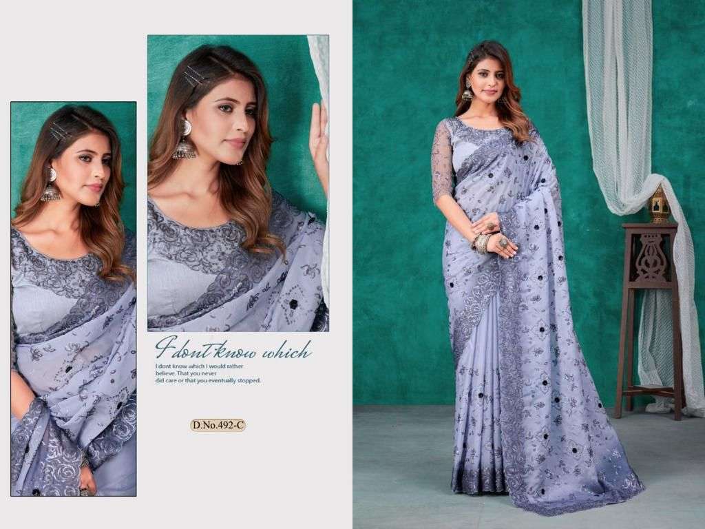 mehak 492 design colors satin organza party wear saree 