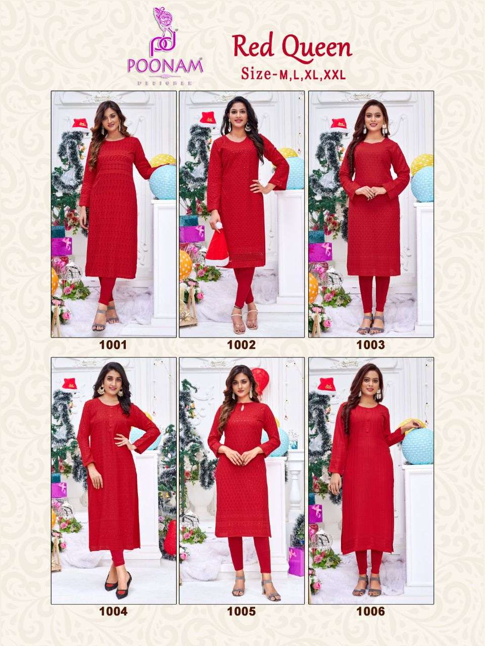 poonam red queen chikan work red color special kurtis 