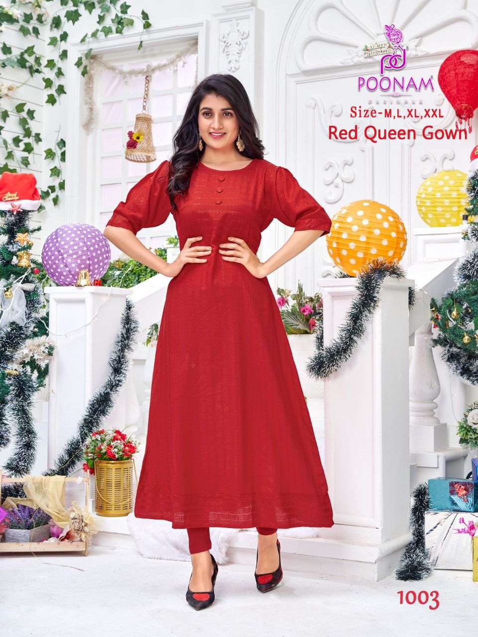 poonam red queen gown chikan work anarkali kurtis red color special 