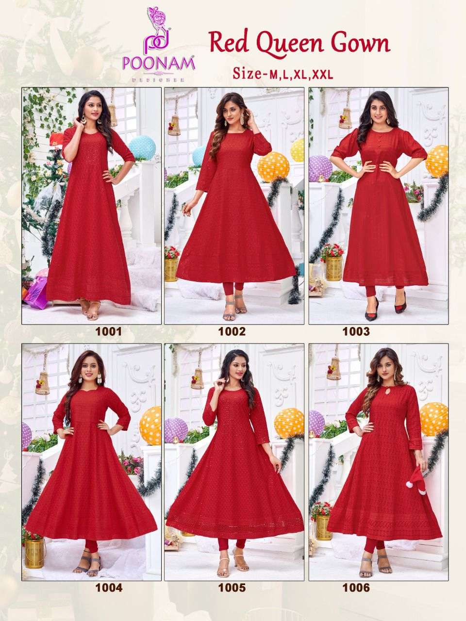 poonam red queen gown chikan work anarkali kurtis red color special 