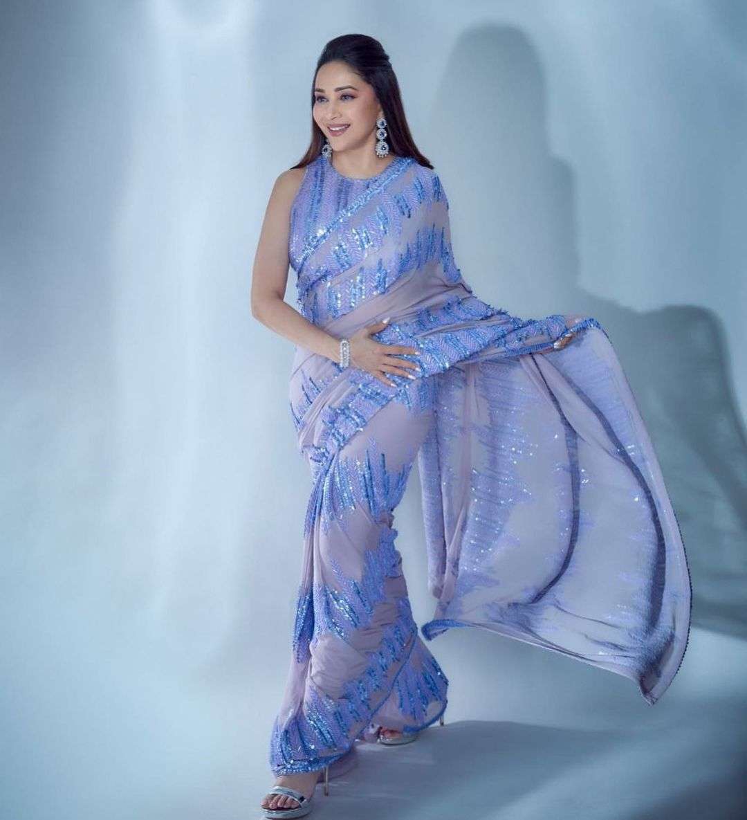 pr 3319 design georgette with heavy 5mm sequence work multy thread work single design 