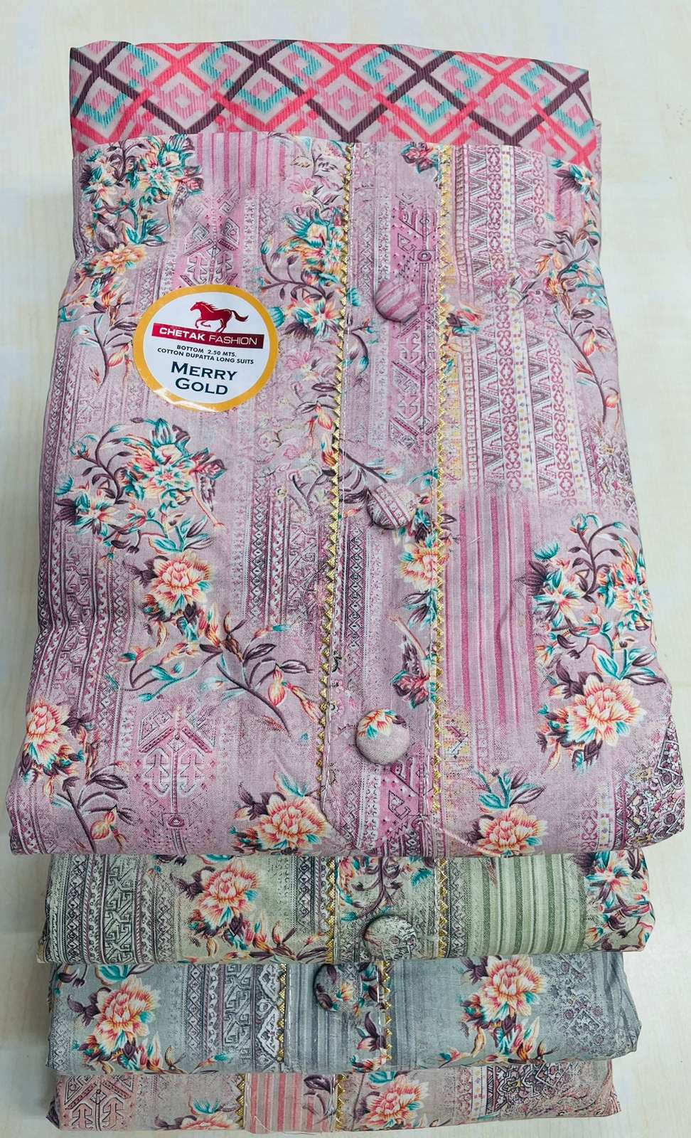 pr marry gold cotton dress materials non catalog 4 color matching 