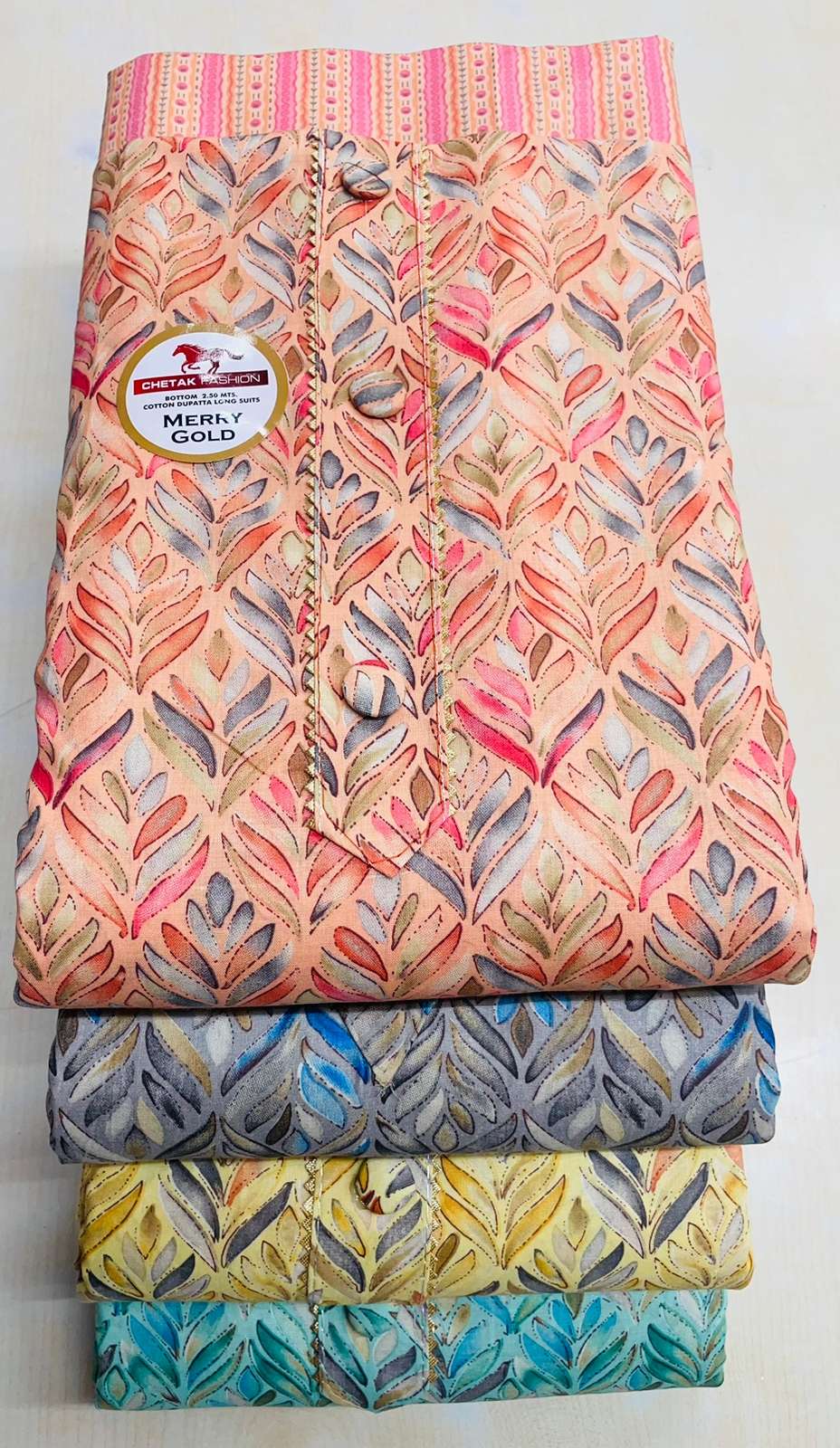 pr marry gold cotton dress materials non catalog 4 color matching 