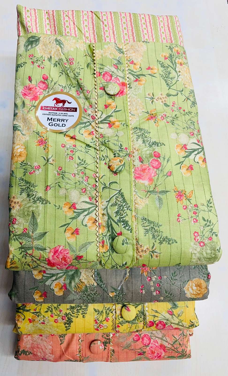 pr marry gold cotton dress materials non catalog 4 color matching 