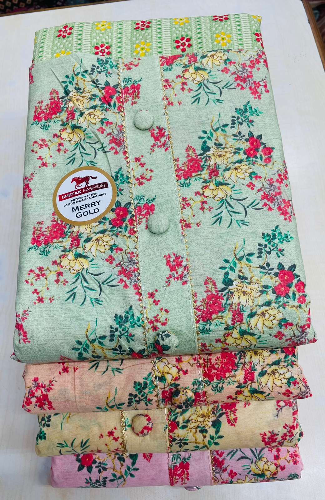 pr marry gold cotton dress materials non catalog 4 color matching 