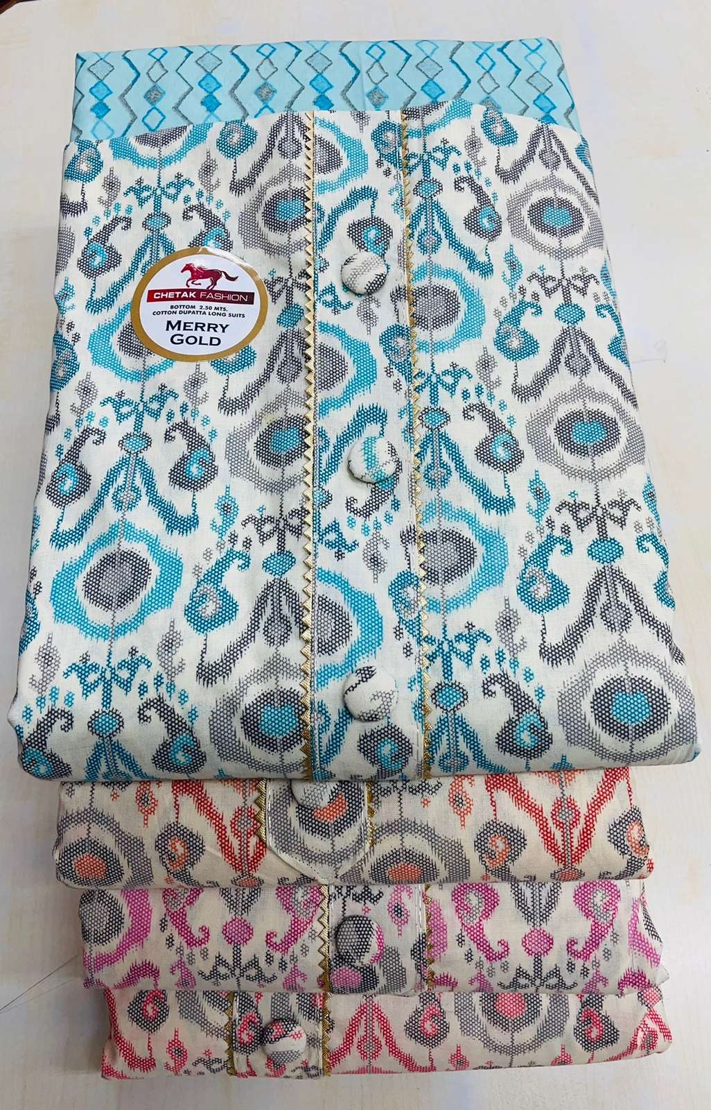 pr marry gold cotton dress materials non catalog 4 color matching 