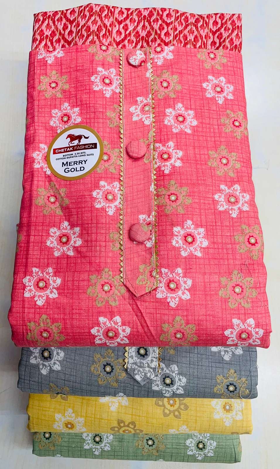 pr marry gold cotton dress materials non catalog 4 color matching 