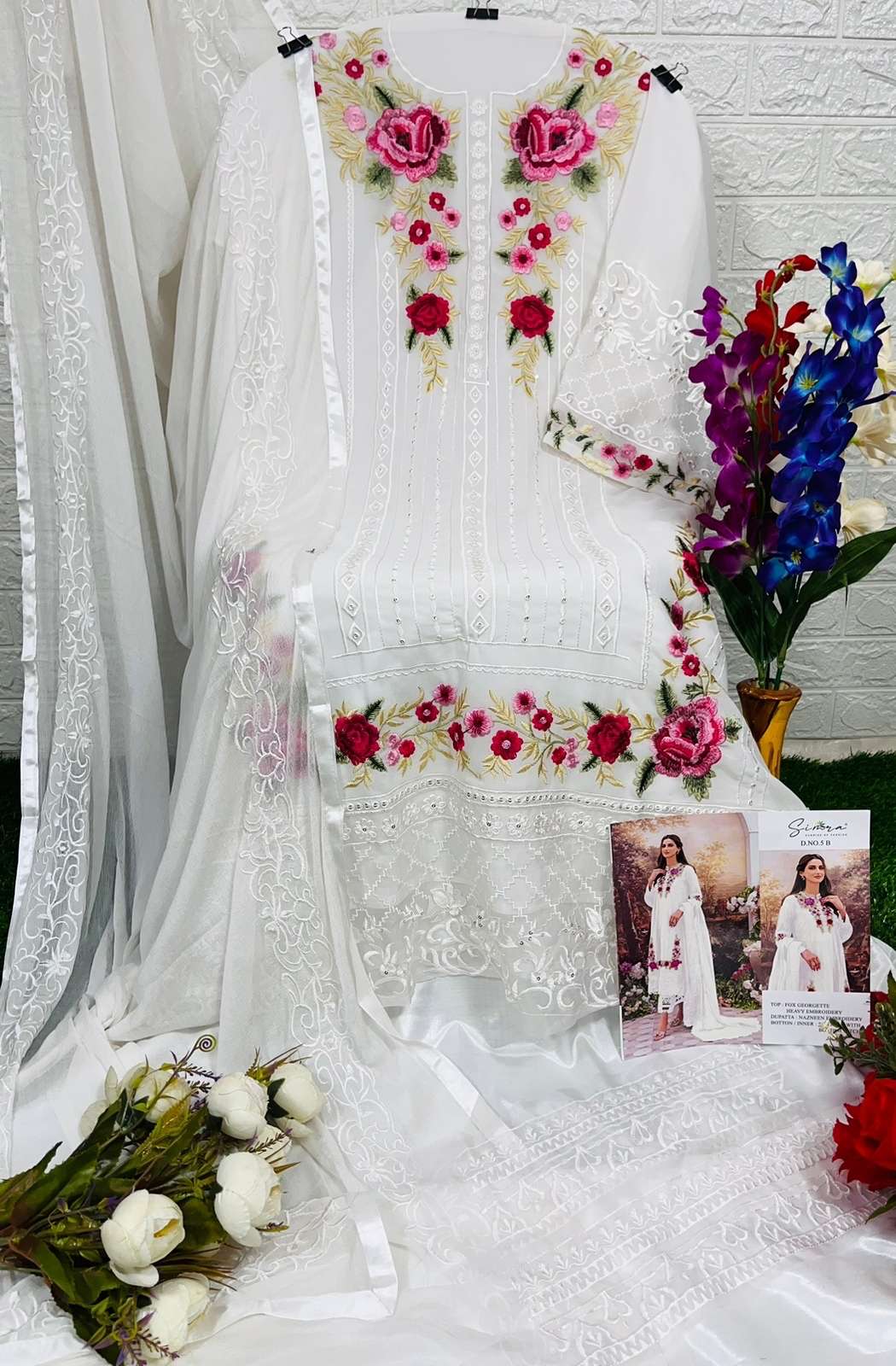 simra design 5 ab paksitani dress white and black color 