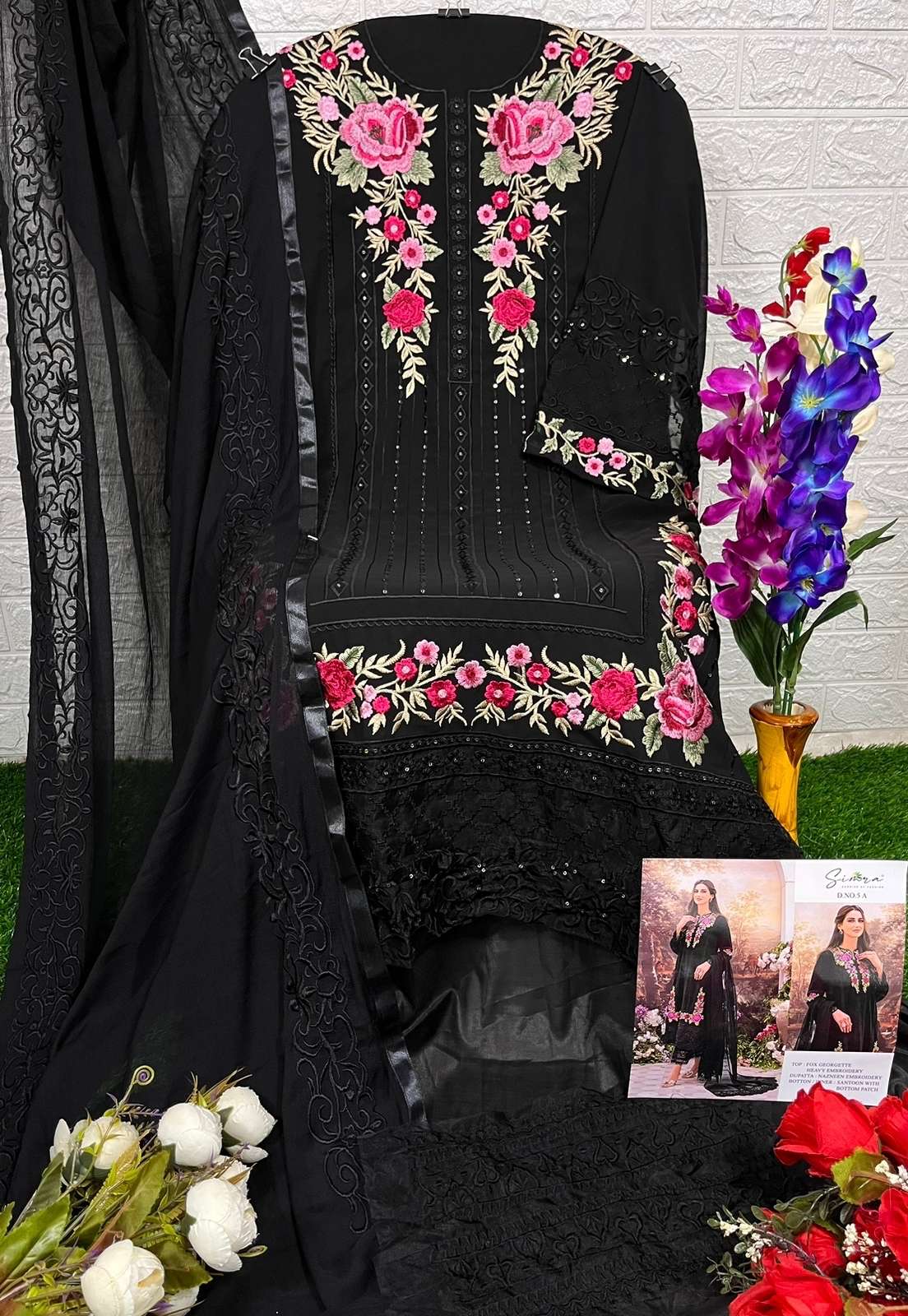 simra design 5 ab paksitani dress white and black color 