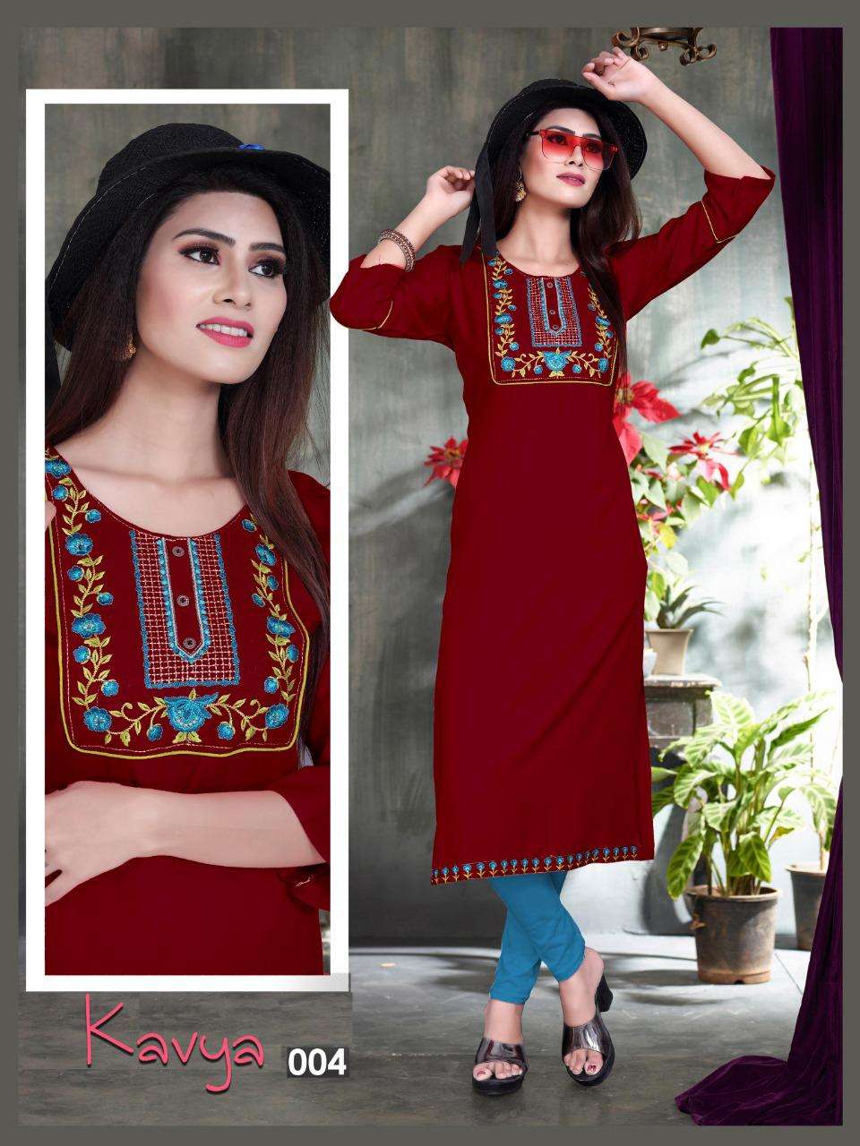 trendz Kavya V.6 Rayon 14 Kg Heavy Embroidered Brand Look with Patta KURTI CATALOG WHOLESALER BEST RATE