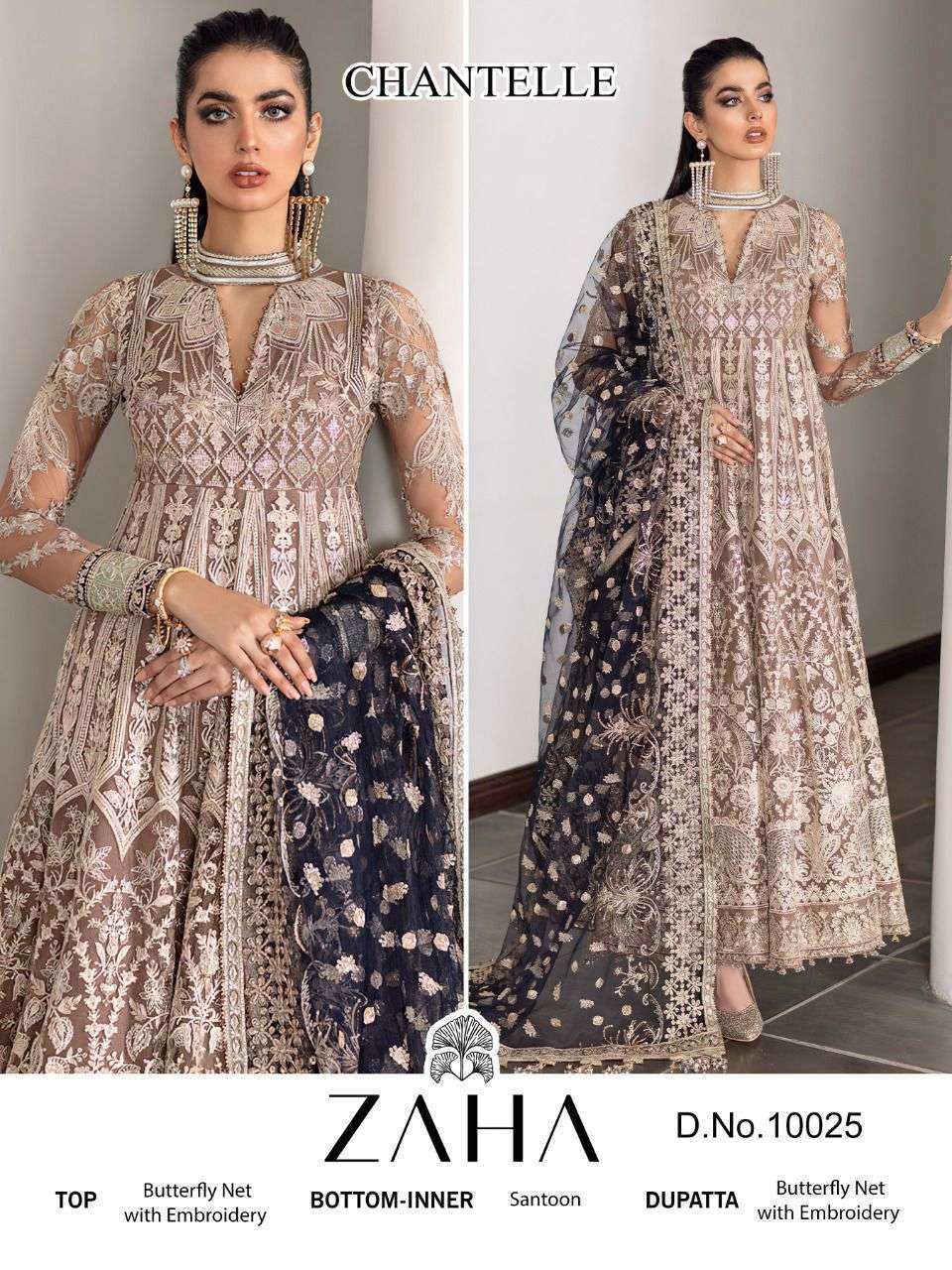 zaha 10025 single color net embroidery pakistani dress 