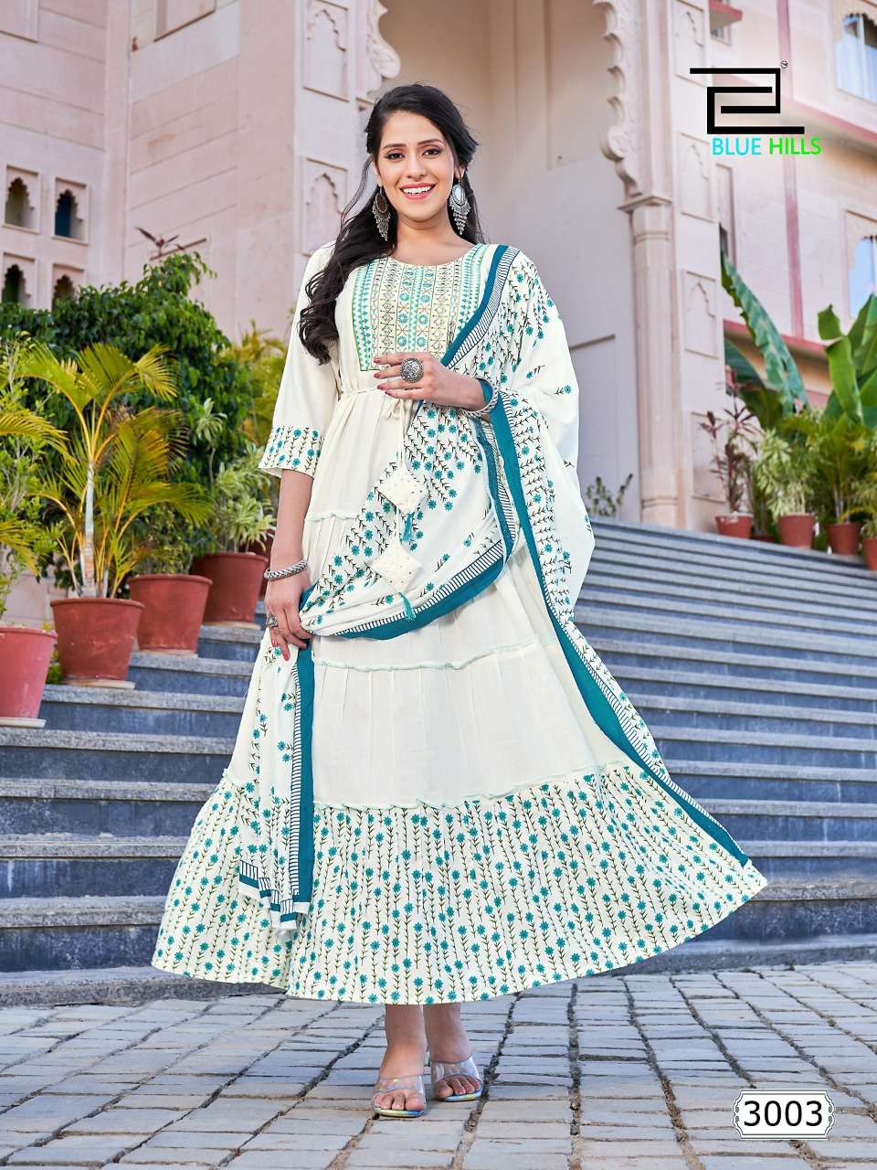 blue hills colors vol 3 anarkali long big sizes gown with dupatta pair