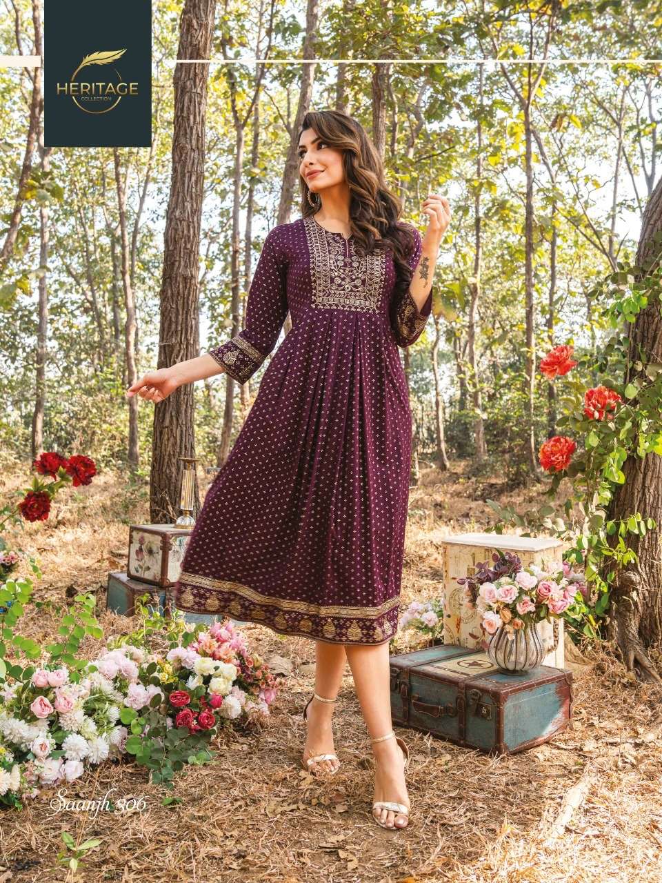 HERITAGE SAANJH VOL-3 RAYON & RAYON SLUB KURTI CATALOG WHOLESALER BEST RATE