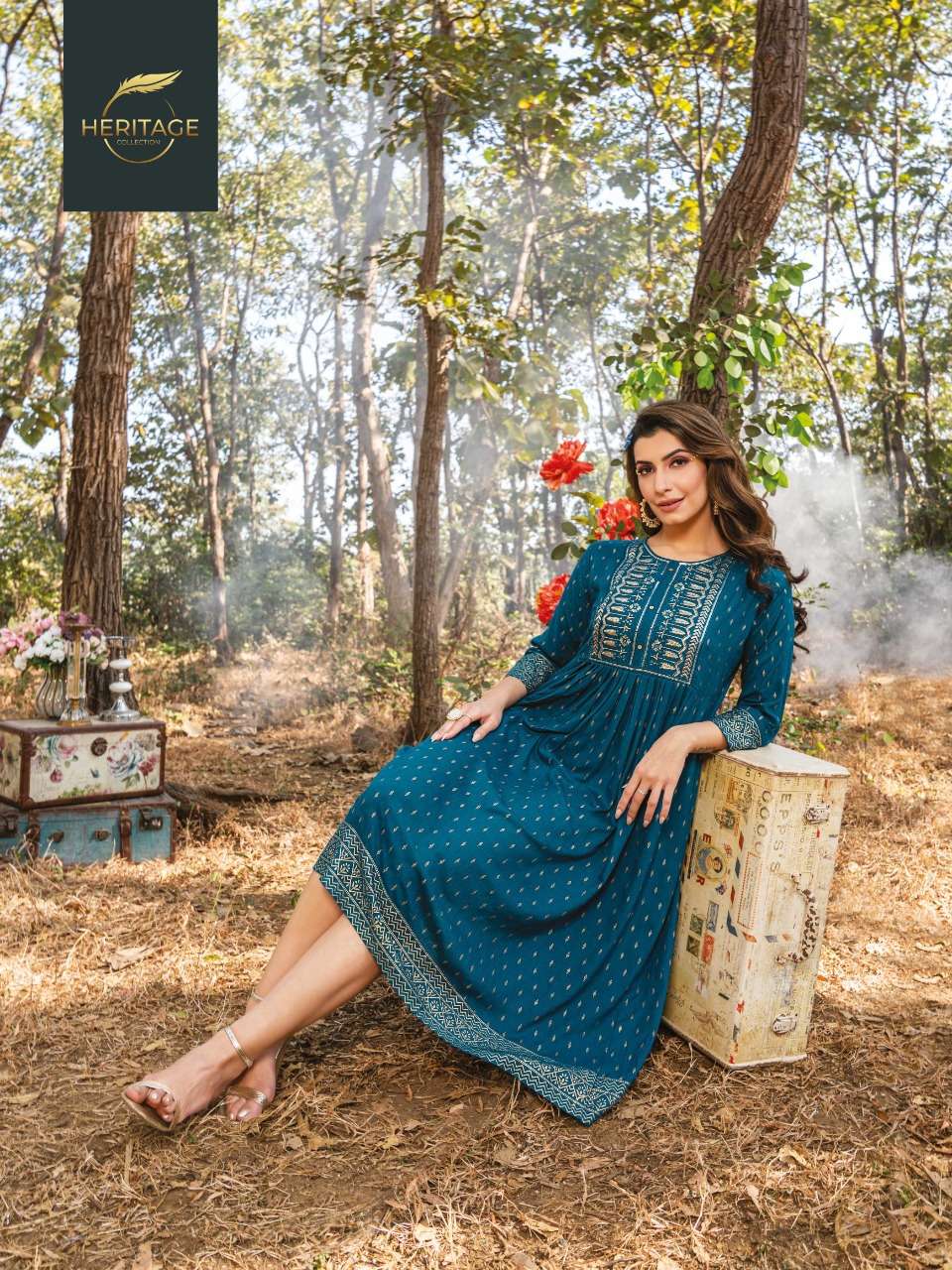 HERITAGE SAANJH VOL-3 RAYON & RAYON SLUB KURTI CATALOG WHOLESALER BEST RATE