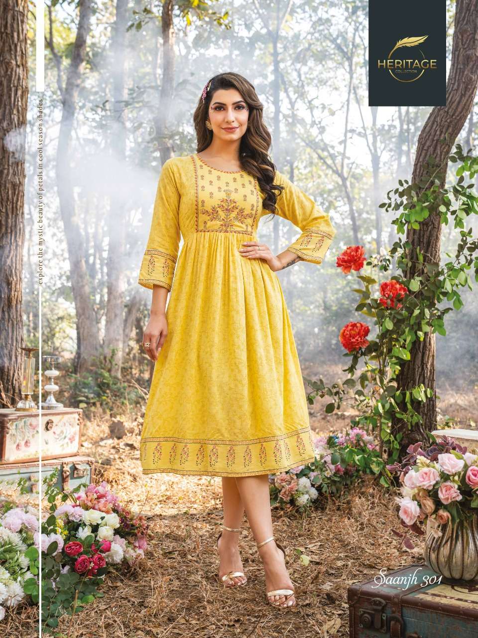 HERITAGE SAANJH VOL-3 RAYON & RAYON SLUB KURTI CATALOG WHOLESALER BEST RATE