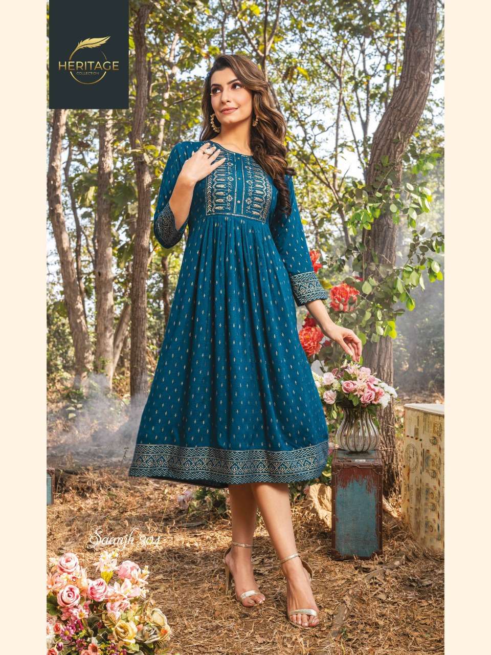 HERITAGE SAANJH VOL-3 RAYON & RAYON SLUB KURTI CATALOG WHOLESALER BEST RATE