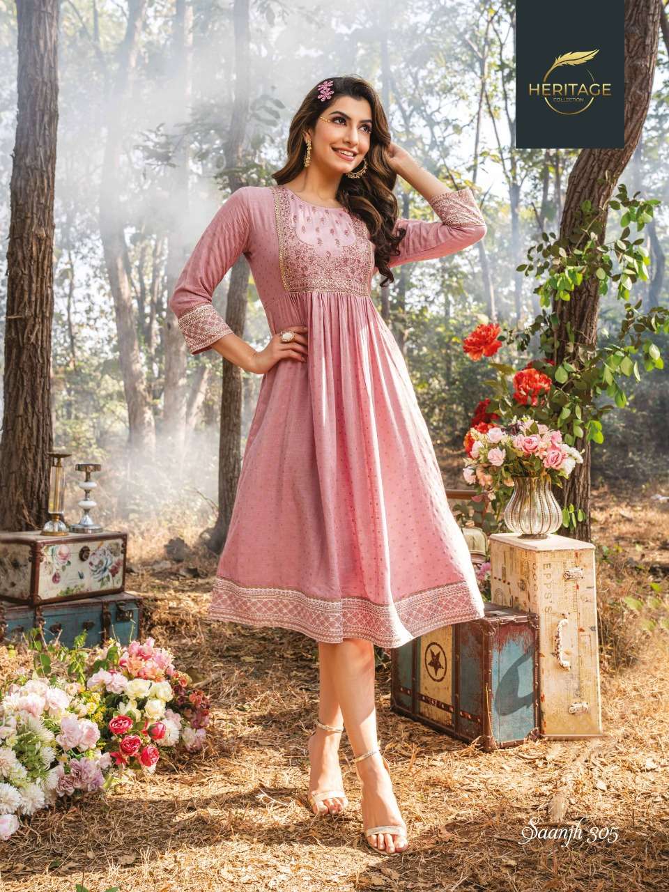 HERITAGE SAANJH VOL-3 RAYON & RAYON SLUB KURTI CATALOG WHOLESALER BEST RATE