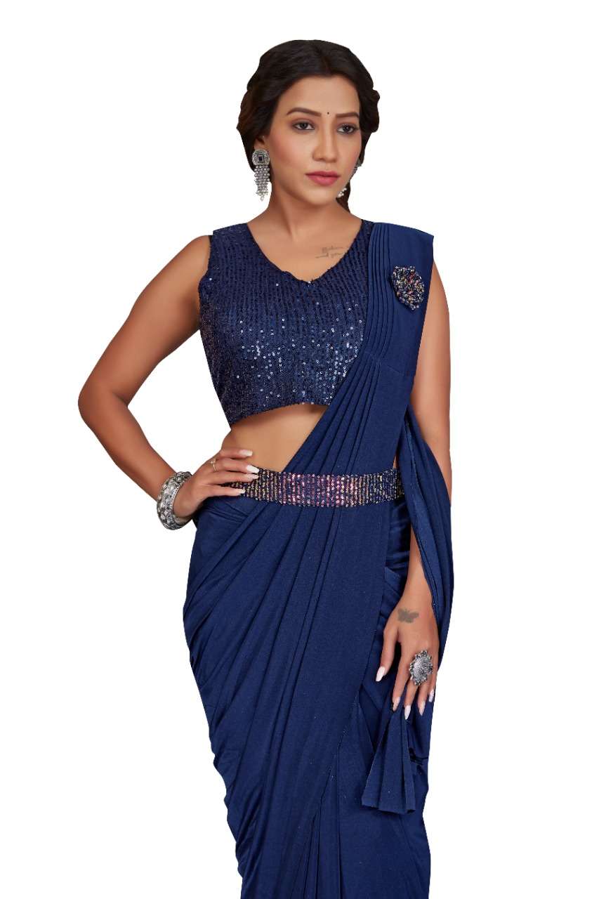 pr 101887 Iready to wear saree MPORTED FABRIC WITH SEQUIN WORK BELT ON SHOLDER SEQUIN WORK FLOWER BROOCH