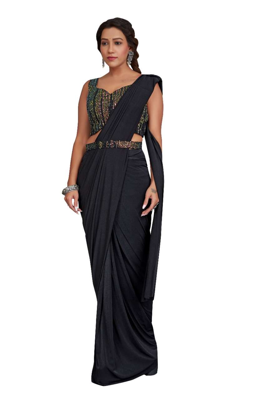 pr 101887 Iready to wear saree MPORTED FABRIC WITH SEQUIN WORK BELT ON SHOLDER SEQUIN WORK FLOWER BROOCH