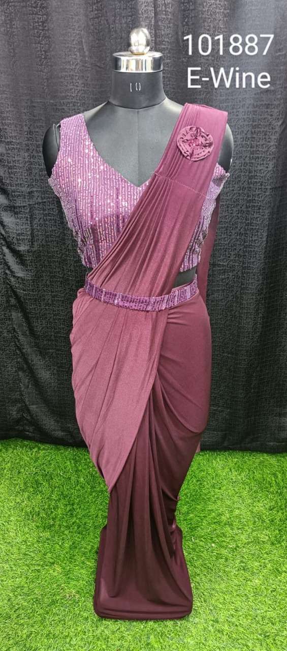 pr 101887 Iready to wear saree MPORTED FABRIC WITH SEQUIN WORK BELT ON SHOLDER SEQUIN WORK FLOWER BROOCH