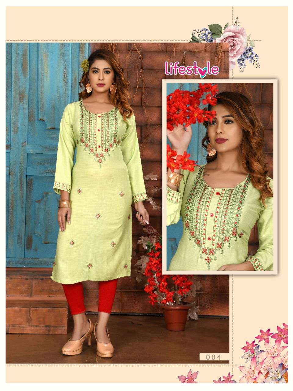TRENDY LIFESTYLE 2 RAYON SLUB WITH WORK KURTI CATALOG WHLESALER BEST RATE