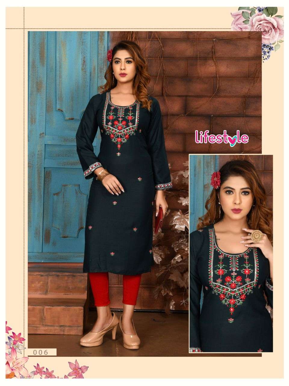 TRENDY LIFESTYLE 2 RAYON SLUB WITH WORK KURTI CATALOG WHLESALER BEST RATE